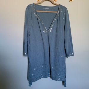 Soft Surroundings blue 3/4 sleeve tunic blouse XL